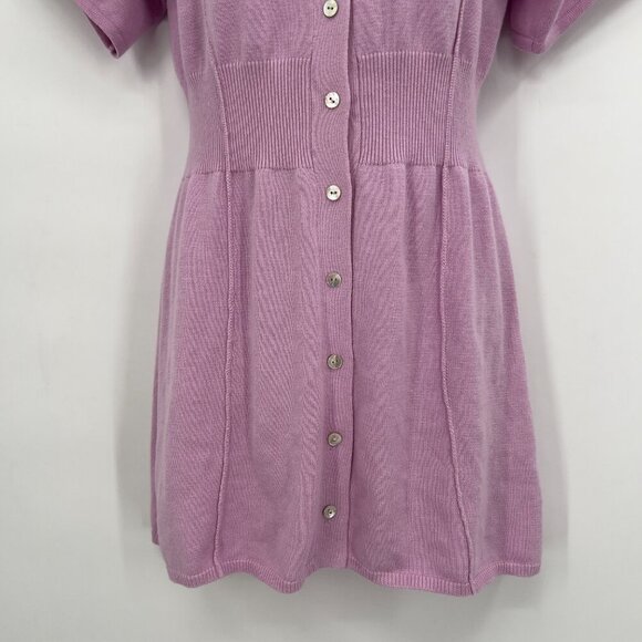 CRUSH Lilac Knit Mini Dress – Collared Button Front | Cotton Silk Cashmere Blend - Picture 3 of 11